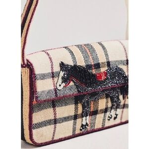 Anthropologie Fiona Beaded Horse Equestrian British Check Old Money NWT